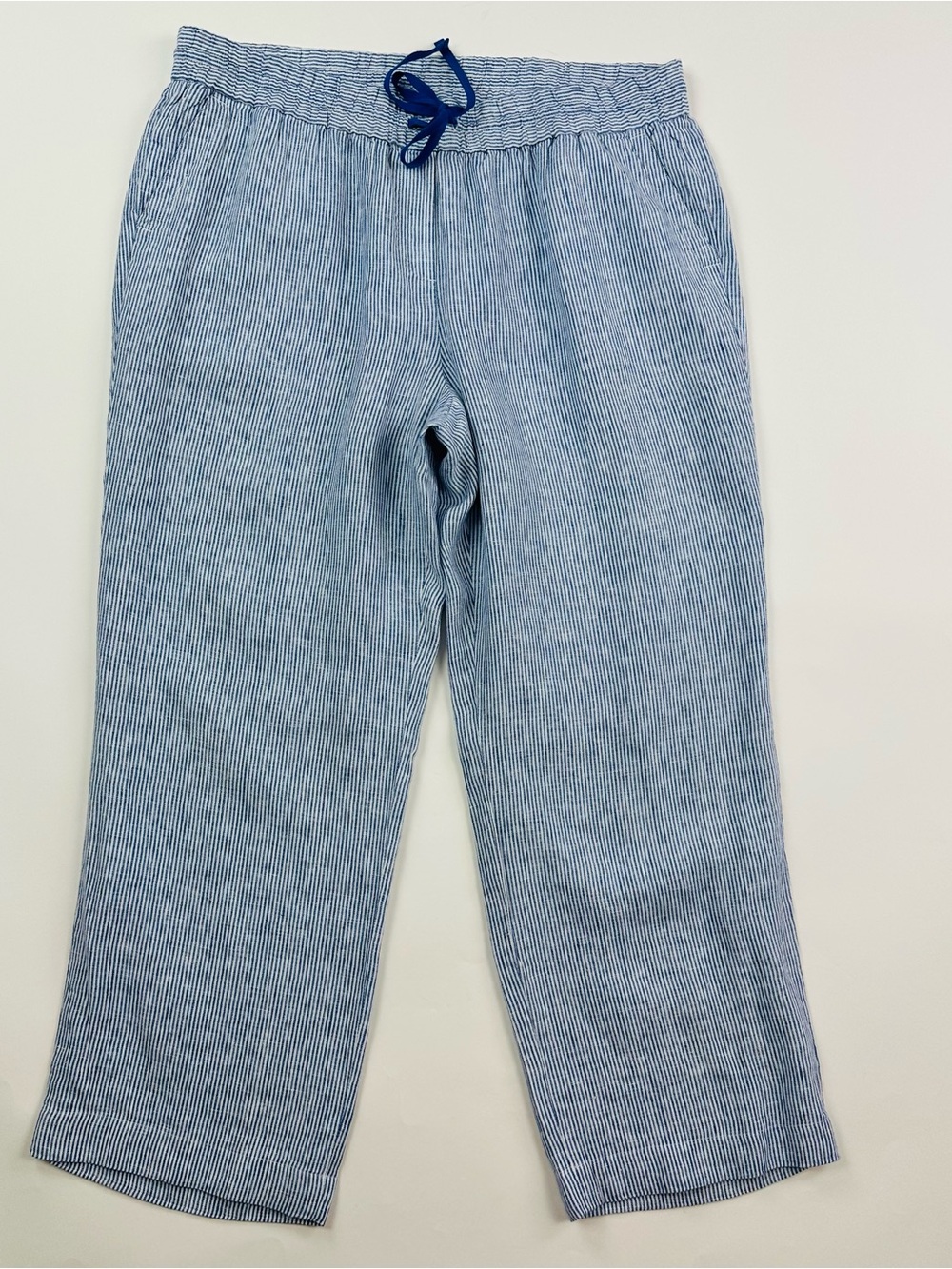Talbots Blue White Striped Pull On Linen Pants Size 2X